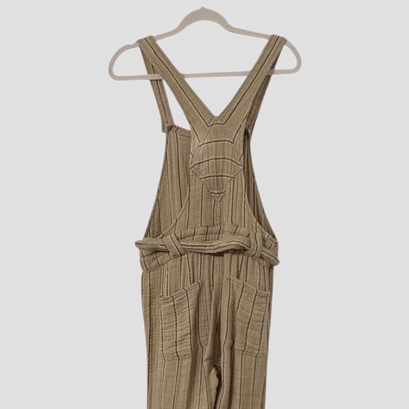FREE PEOPLE -ONE BALLAST STRIPED GAUZE COTTON HOBO DISTRESSED OVERALLS J… - Picture 4 of 16